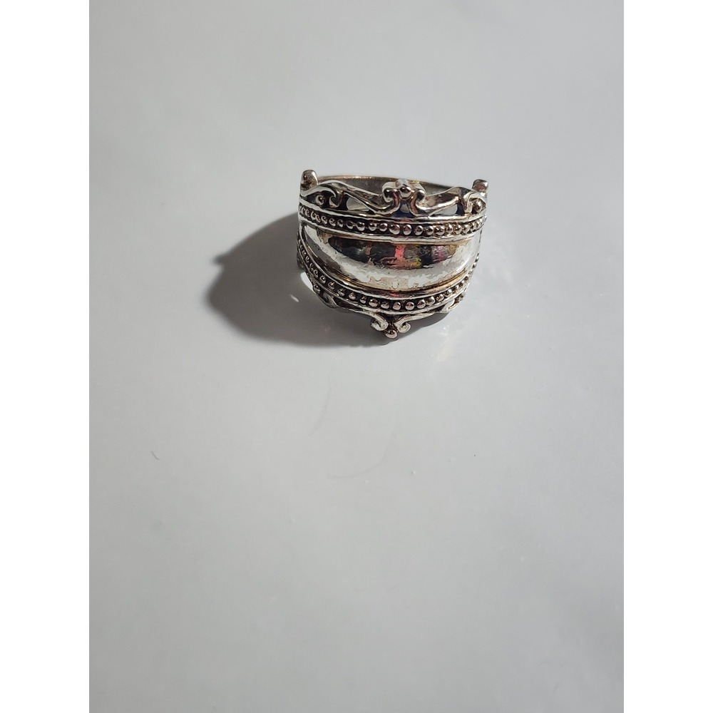 Best Silver Tone Ornate Dome Statement Ring Bohemian Filigree Beaded Wide Band